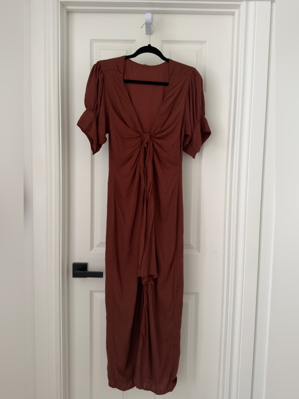 Free people tie front vintage summer dress midi maxi tie front puff short sleeve
